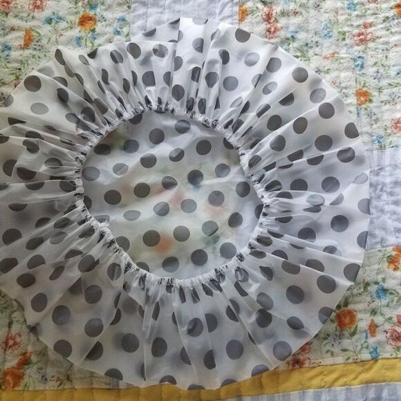 GRAY Polka Dot Plastic Shower Cap Hair Cover Waterproof Reusable Elastic - Picture 2 of 6